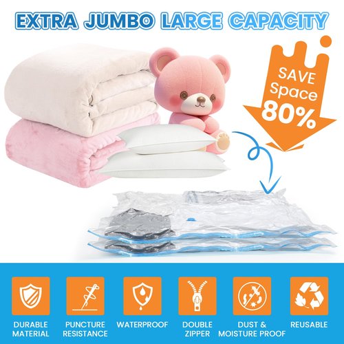 9 Pack XXL Jumbo Vacuum Storage Bags, Double-layer Design Leak-proof and Puncture-resistant, Extra Large Space Saver Vacuum Seal Bags for Comforters, Bedding, Blankets, Huge Stuffed Toy (47.2x39.4 in)
