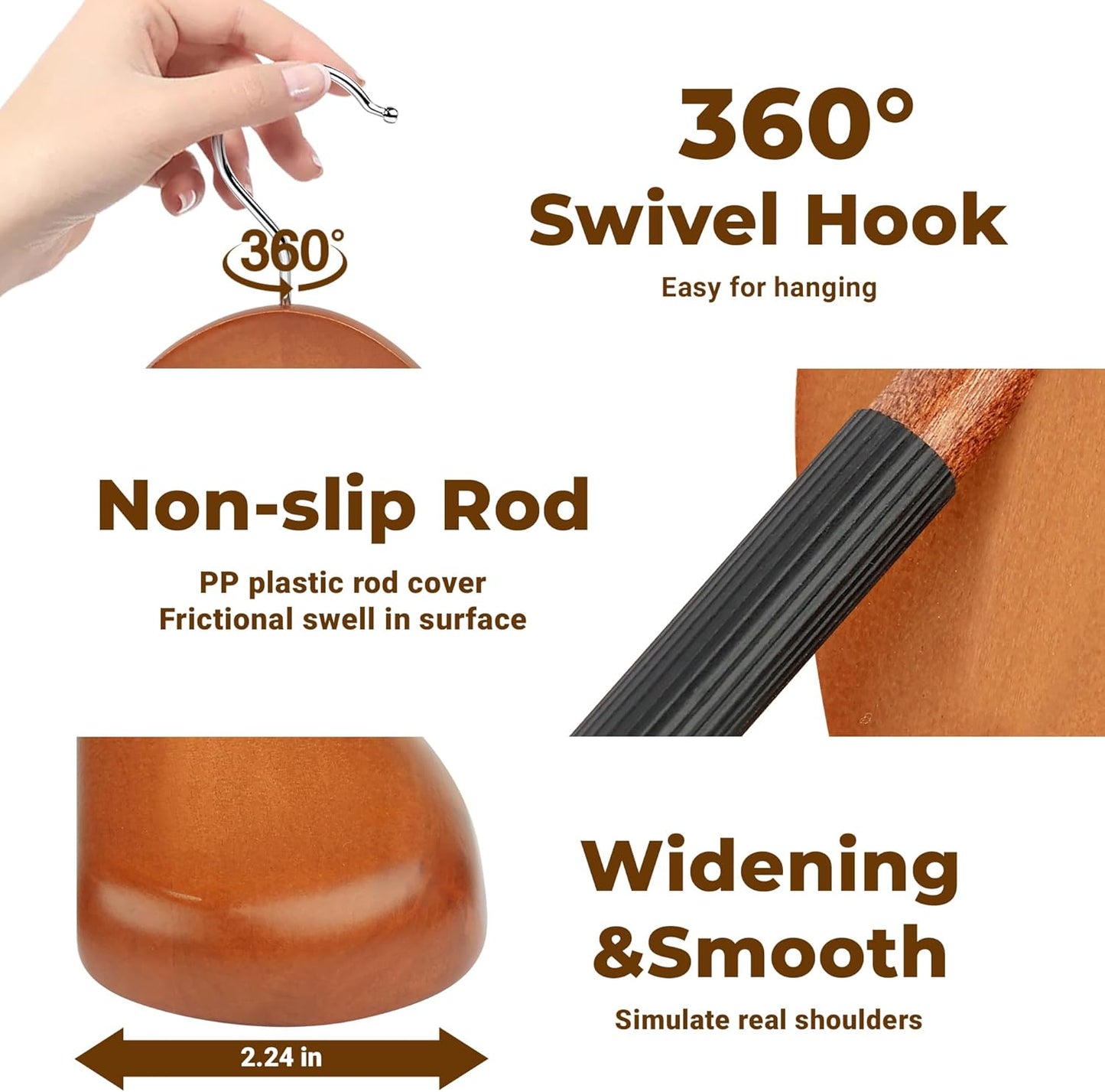 MEQUTION Wooden Coat Hangers - Extra Wide Shoulder Design for Heavy Coats & Suits | 8-Pack in Walnut Finish