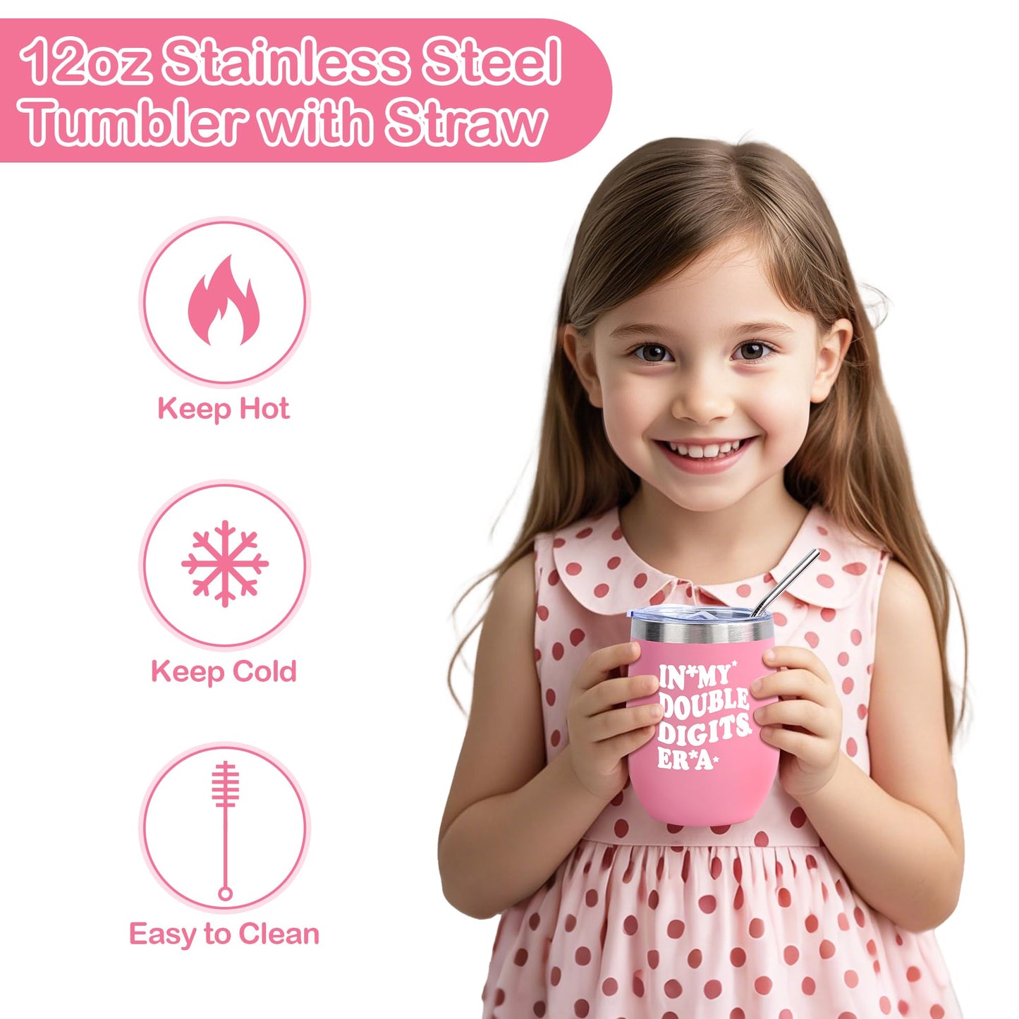 Splendest 10 Year Old Girl Birthday Gifts – Gifts for 10 Year Old Girl, 10th Birthday Pink Gift for Teen Girls, Double Digits Birthday Gift for Daughter, Granddaughter, Niece