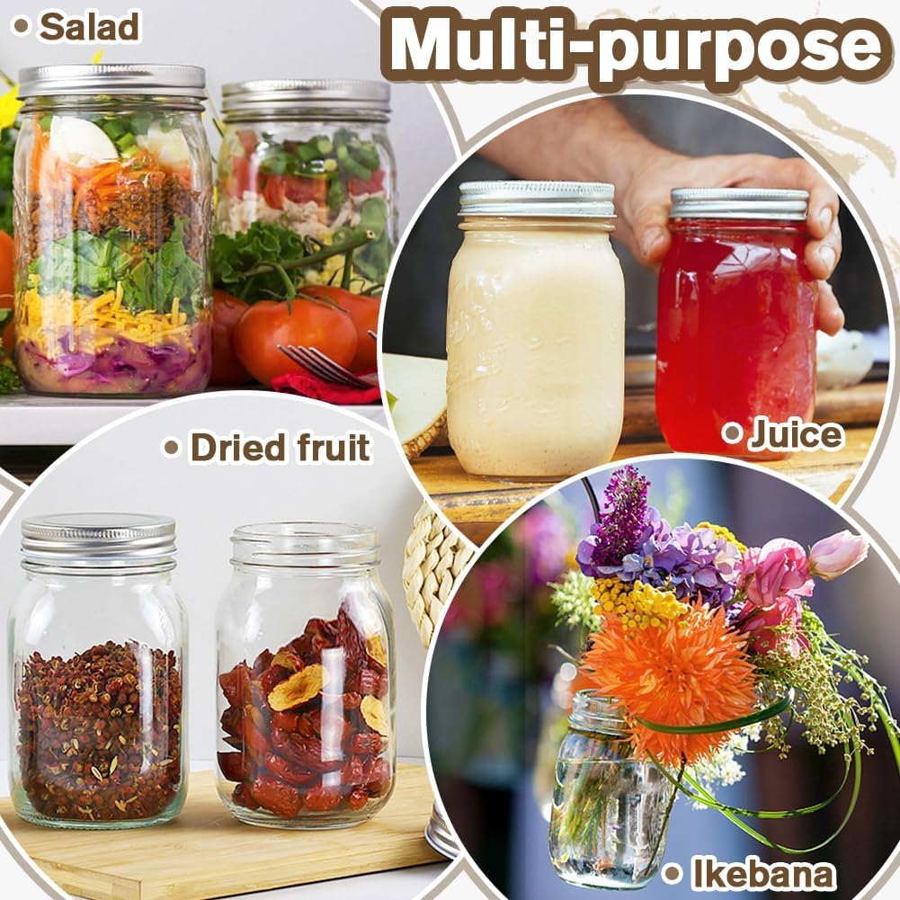 Apidgrowth Regular Mouth Mason Jar with Lids,16oz Glass Canning Jar for Canning, Drinking, Storing Food, Decorating,Holding Parties,Christmas gift(2 Pack)