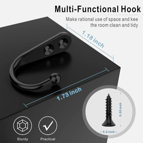 15 Pcs Black Wall Mounted Coat Hooks - Durable Hangers for Towels, Keys, Robes & More