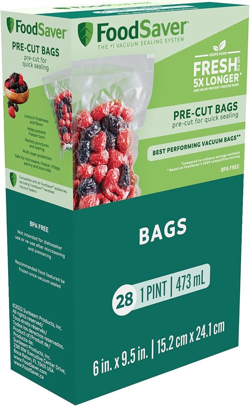 FoodSaver Vacuum Sealer Bags - Airtight Food Storage Rolls & Precut 1-Pint Bags | BPA-Free Multilayer Design