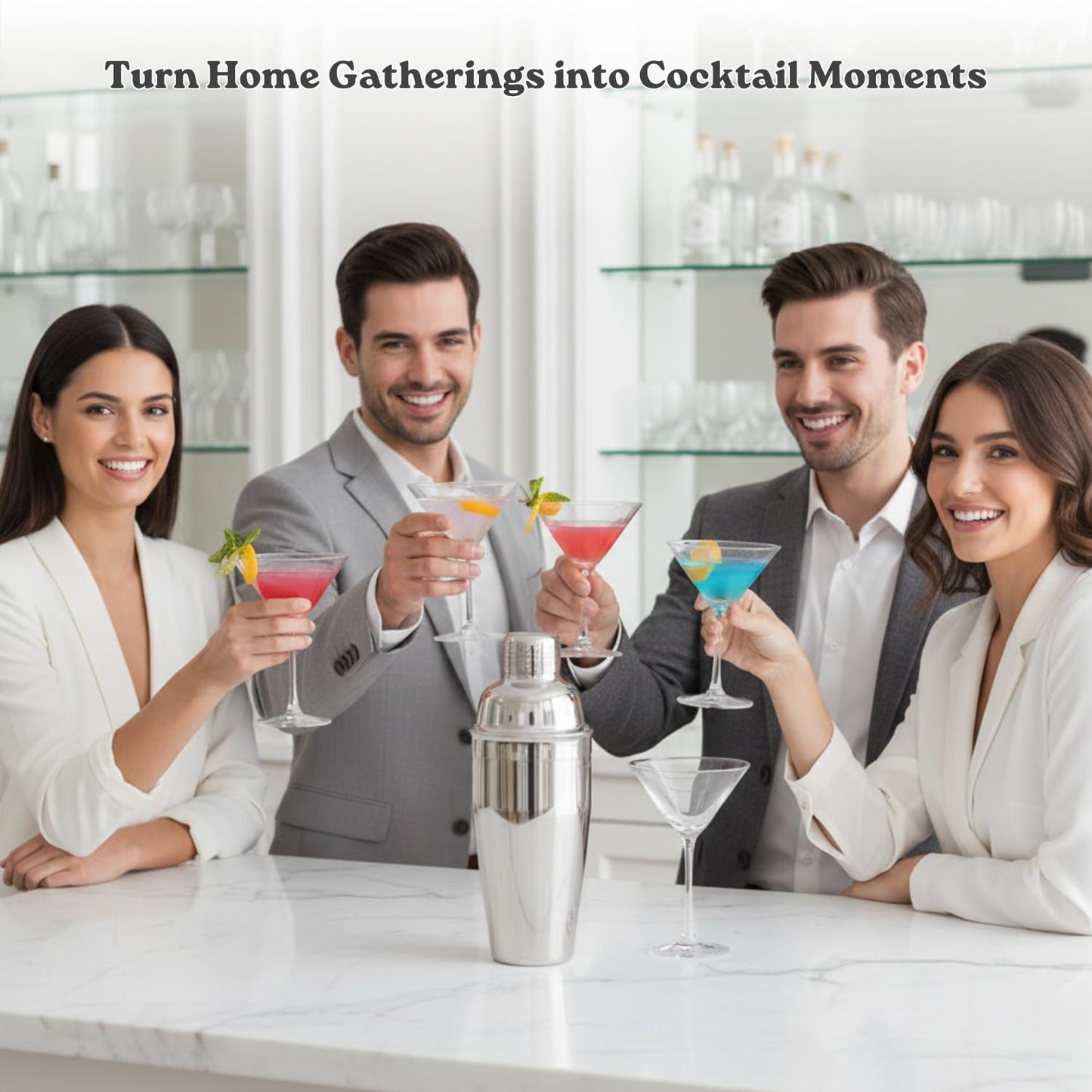 MAZDA Cocktail Shaker, 25 oz Martini Shaker, Drink Shaker Built-in Strainer, Professional Stainless Steel Margarita Mixer, Bartender Kit Gifts