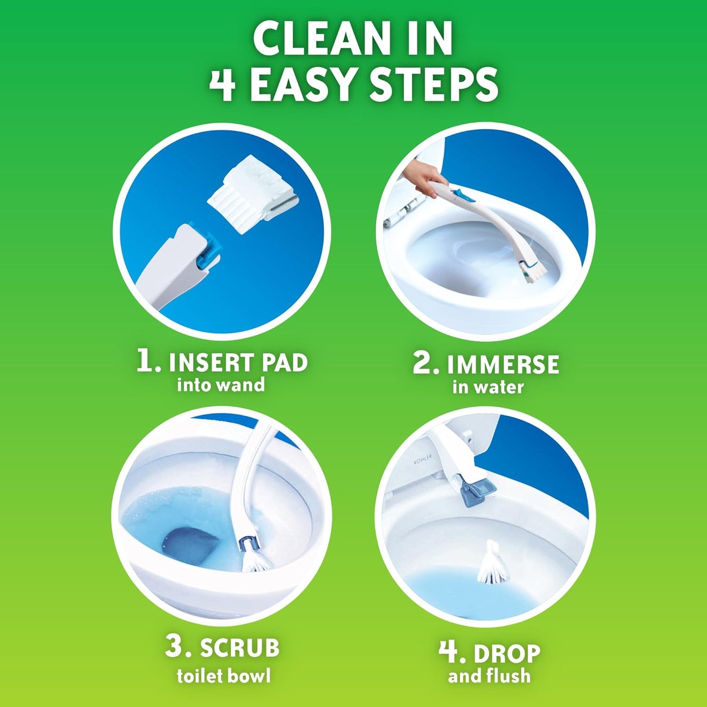 Scrubbing Bubbles Toilet Bowl Cleaning System - Citrus Scent, 1 Wand, 4 Refill Pads & Stand