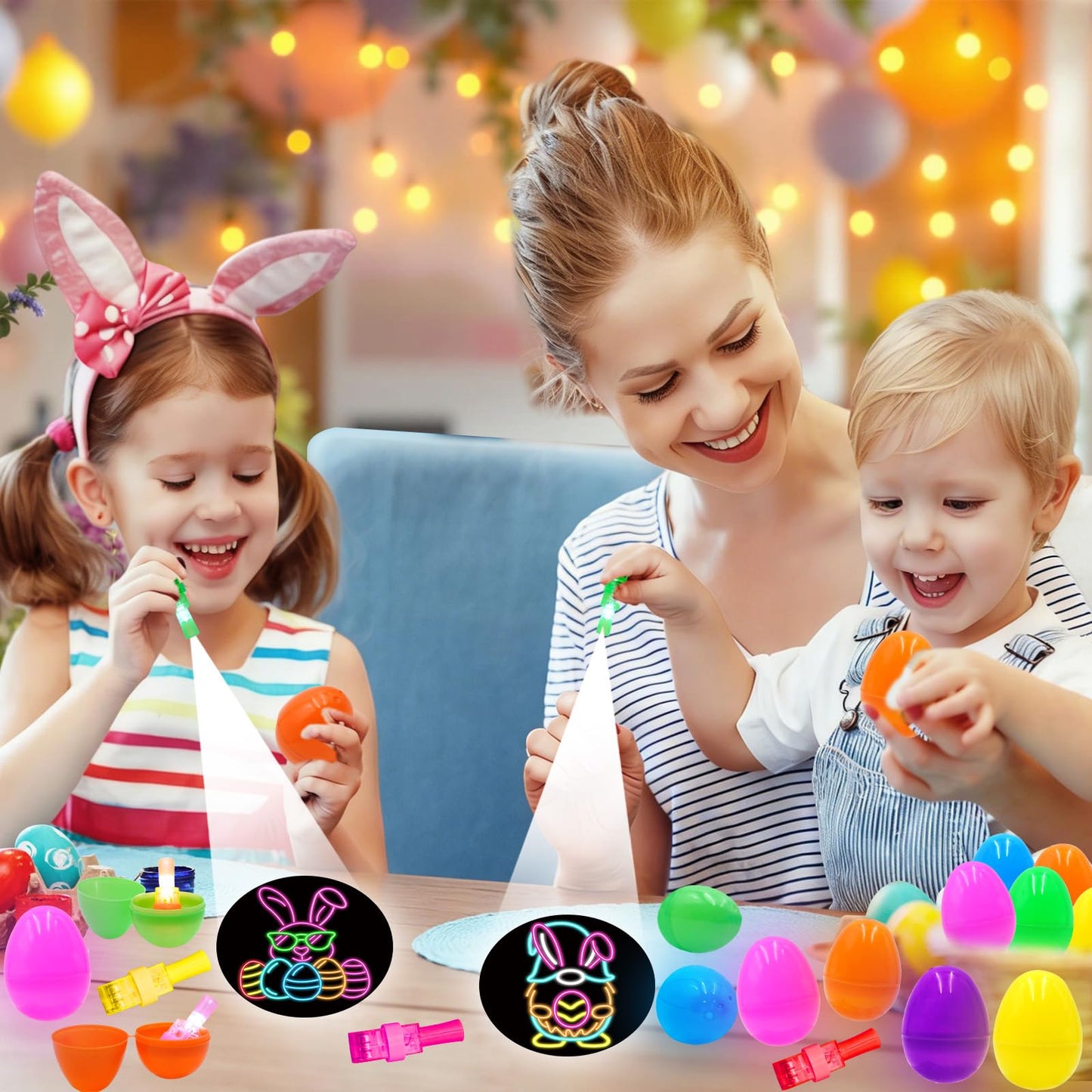 24 Pack Easter Eggs Filled LED Finger Lights ,LED Light Up Toys Glow In The Dark Non Candy Gifts Easter Egg Fillers Easter Hunt Filling Treats Easter Basket Stuffers Party Favor for Kids Boys Girls