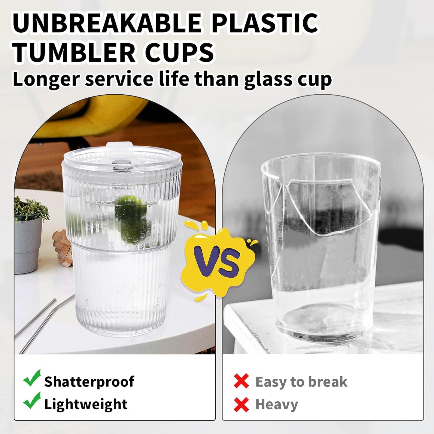 Skiennix 16 OZ Iced Coffee Cups - Unbreakable Reusable Plastic Glasses with Lids & Straws | BPA Free, Dishwasher Safe, Set of 4