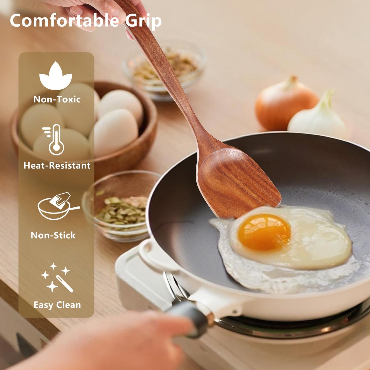 6 Pack Wooden Spoons For cooking – Heat-Resistant Wood Spatula with Comfort Grip, Lightweight Kitchen Cooking Utensils set, wood Spoon utensil Set Perfect for Non-Stick Cookware