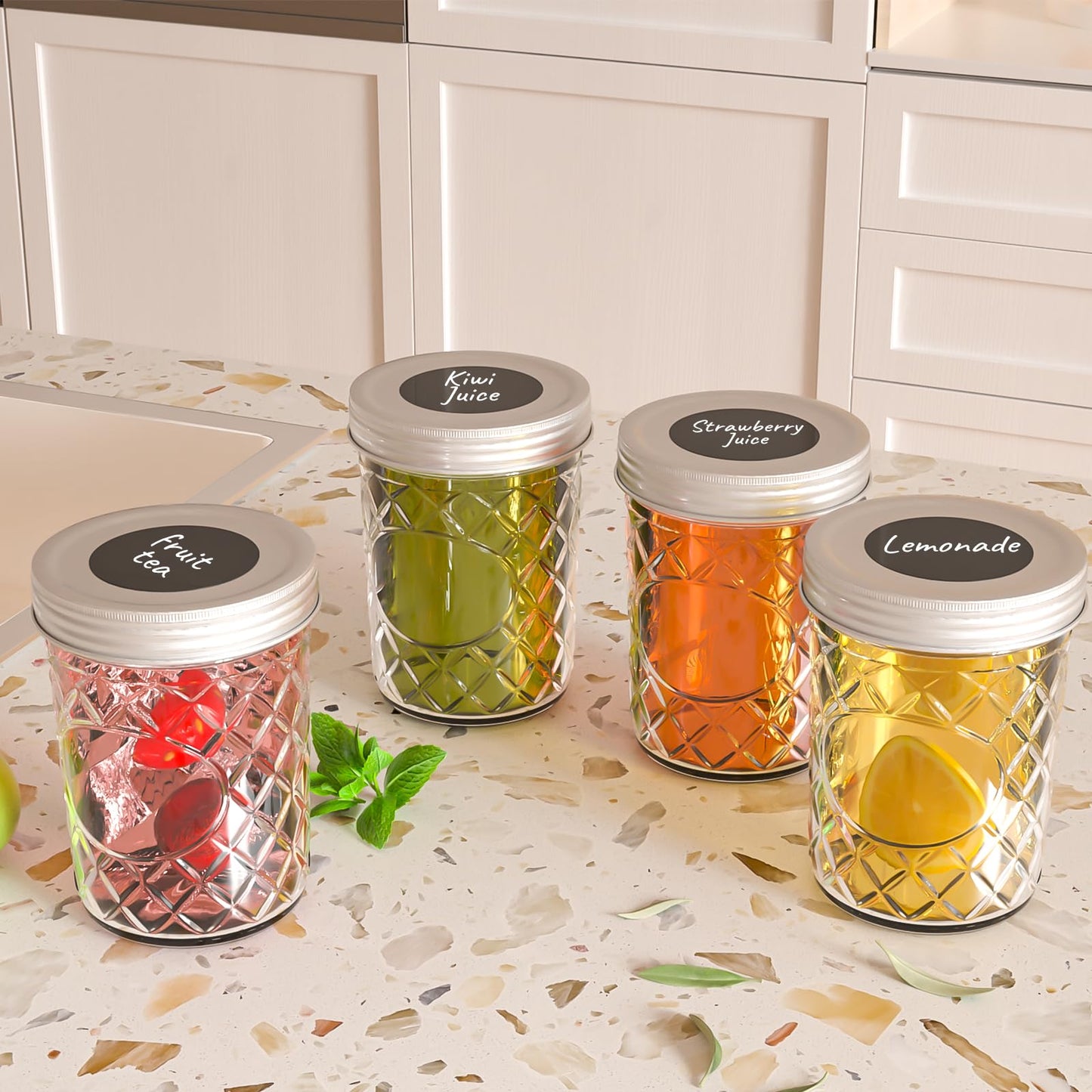 Keketin Glass Mason Jars with Lids,16 oz Wide Mouth,12 Pack Diamond Canning Jars with Airtight Lids and Bands,500ml Food Storage Containers for Preserving,Pickling,Canning