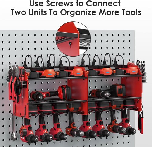 CCCEI Modular Power Tool Organizer - Wall Mount Charging Station & Heavy-Duty Storage Shelf | Red, 2 Pack