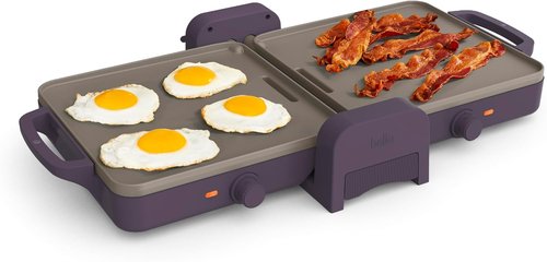 Bella 10"x20" Ceramic Fold-N-Store Griddle - Dual Temp Up to 400°F, Nonstick, Dishwasher Safe, Plum