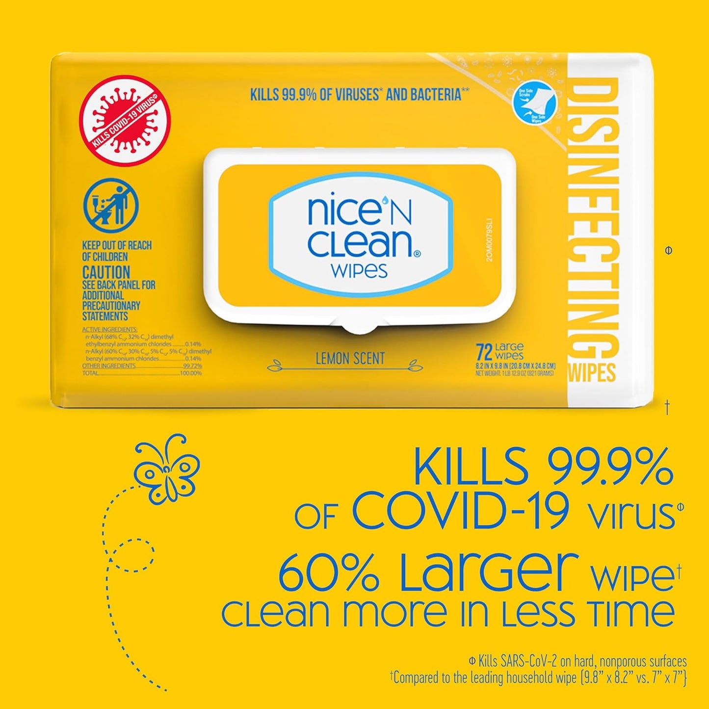 Nice 'N Clean Disinfecting Surface Wipes - 304ct | Effective Home & Kitchen Cleaner | Fresh Lemon Scent