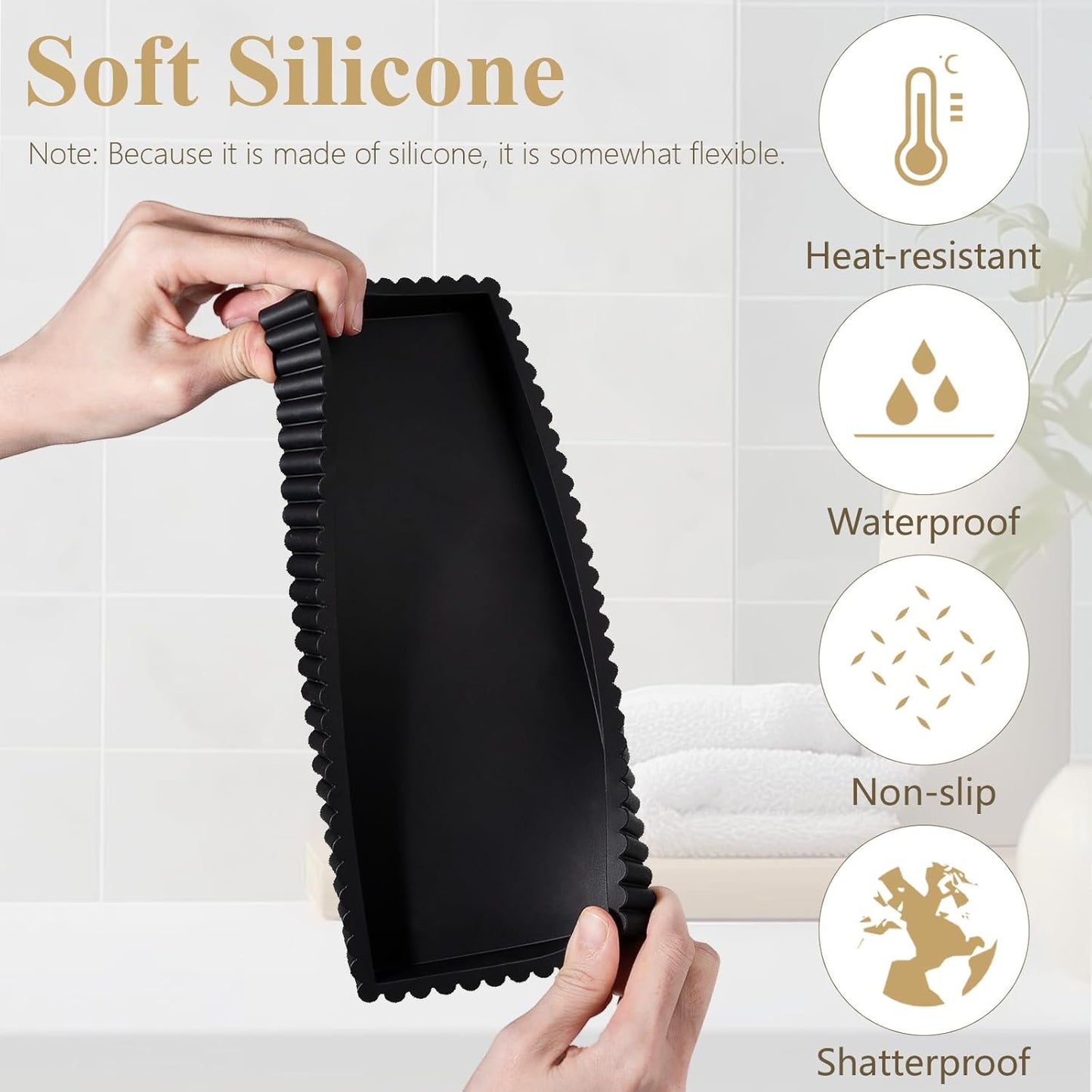 Skiennix Silicone Bathroom Tray - Small Vanity Organizer for Sink & Counter Decor | Black