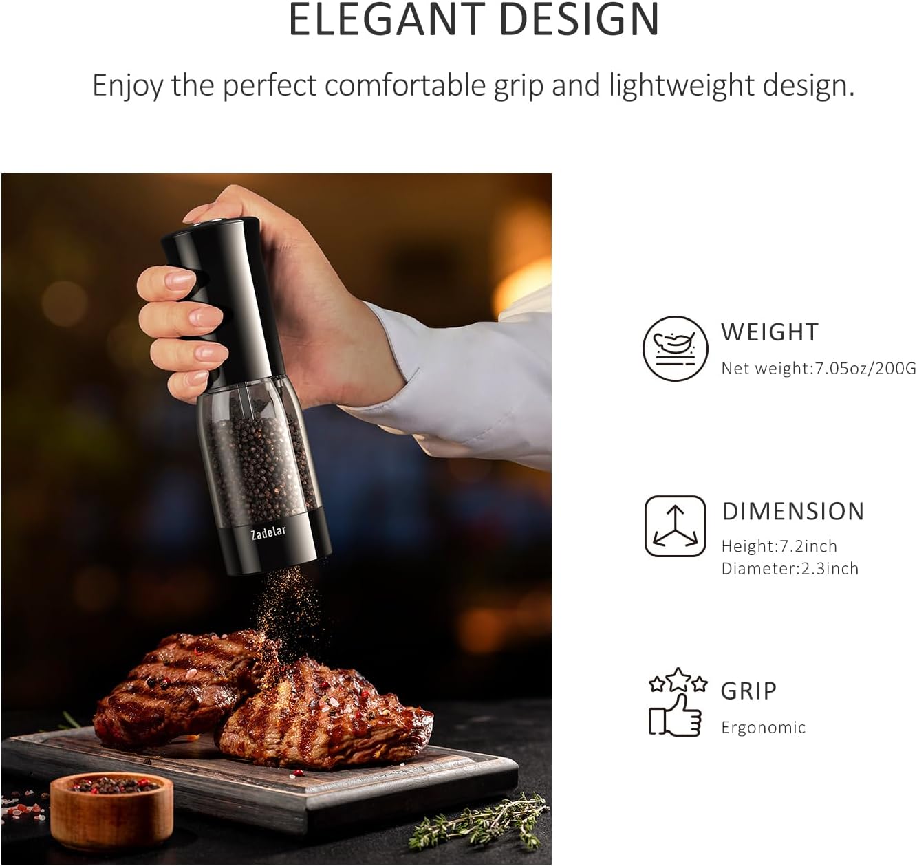 Skiennix Electric Salt and Pepper Grinder Set - Rechargeable with LED Display & One-Hand Operation | Large Capacity