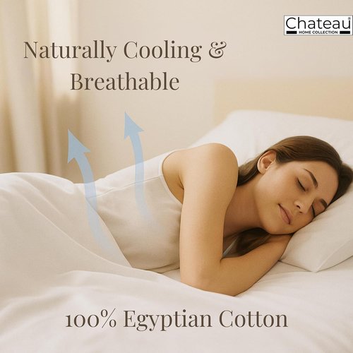 Chateau Home Collection Egyptian Cotton Sheets - Soft Cooling Sateen Weave, 400 Thread Count, Queen Size, White