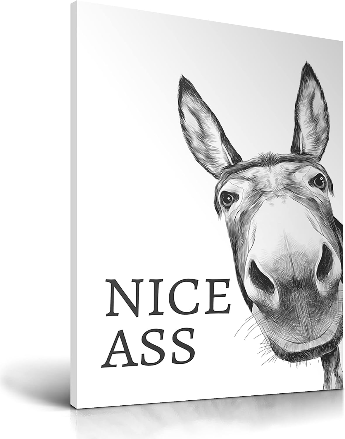 UPWOIGH Funny Bathroom Wall Art - Black and White Donkey Canvas Print | Waterproof Framed Decor, 12x16in