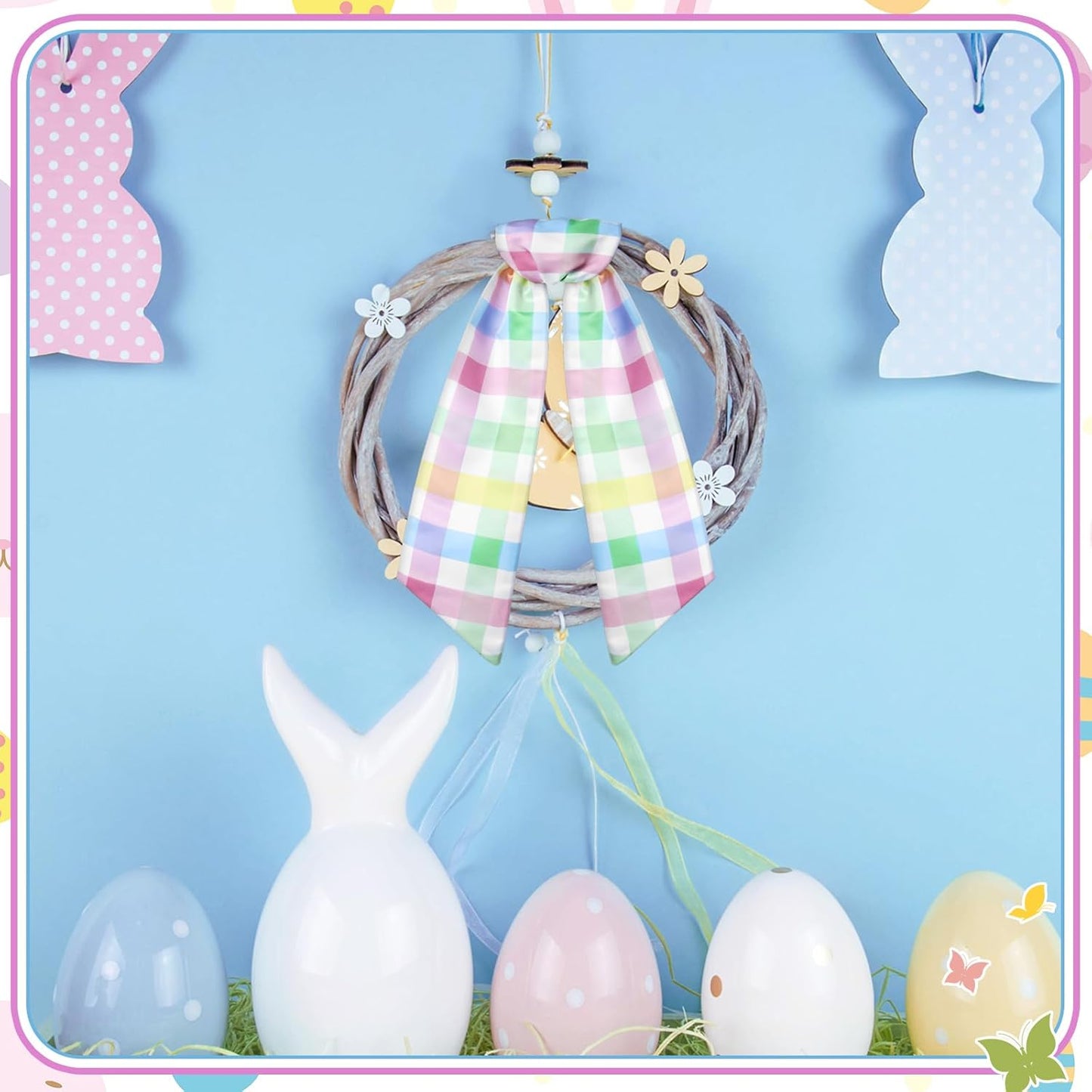 Skiennix Wreath Sash - Satin Blank Sash for Embroidery | Pastel Easter Buffalo Plaid Decor