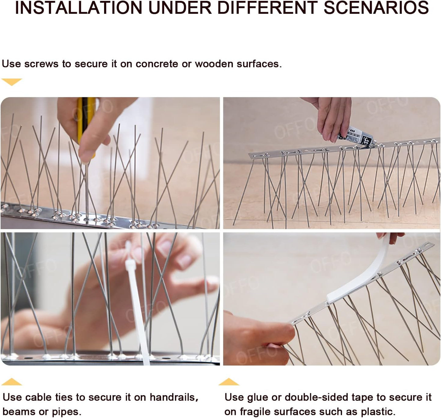 OFFO Bird Spikes - Durable Stainless Steel Pigeon Spikes Kit | Protects 3.4 Feet from Birds