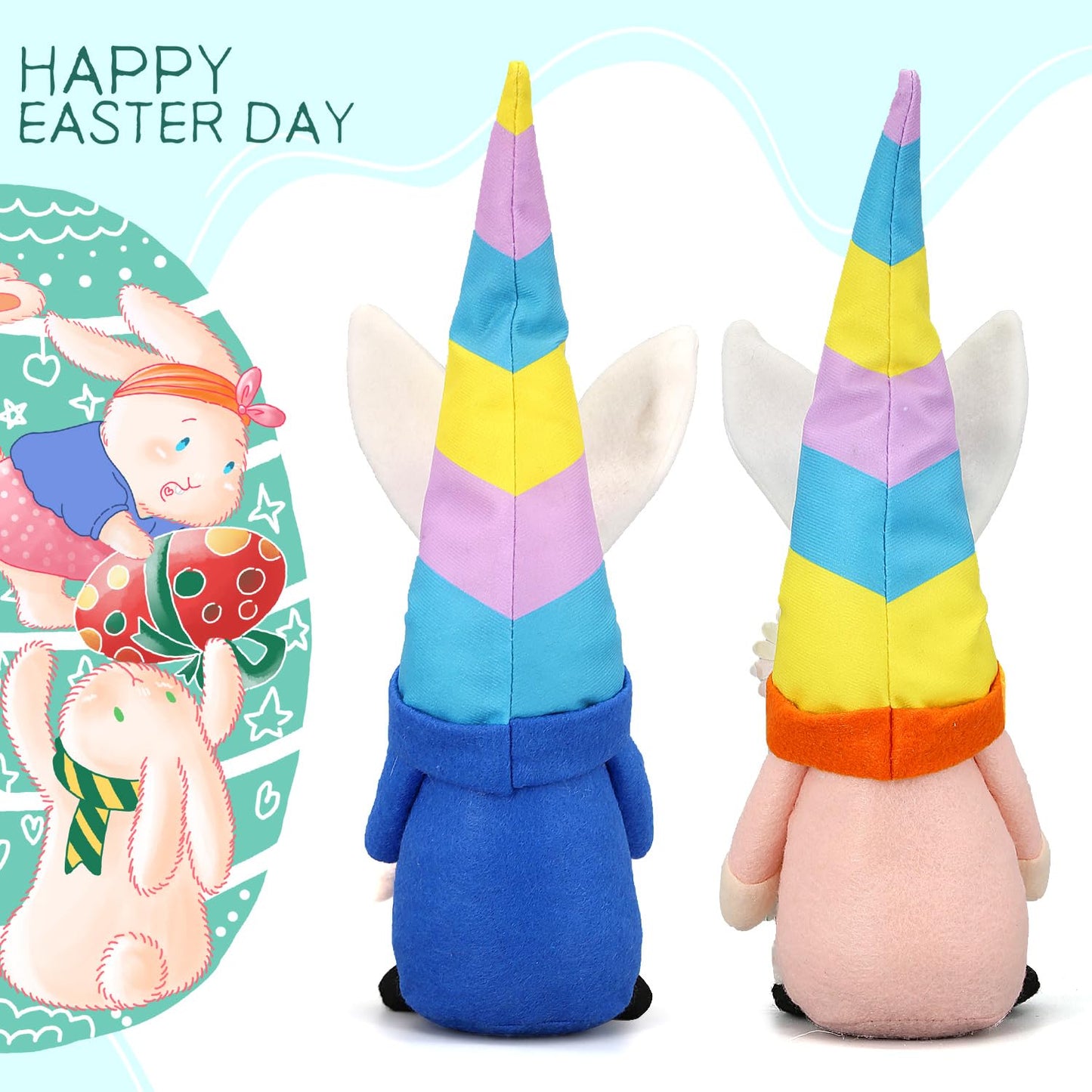 Lovinland Easter Decorations - Bunny Gnomes Decor for Home, Indoor, Tiered Tray, Office, Desk - Spring Rabbit Stuffed Centerpiece Table - Easter Basket Stuffers Essentials for Women - Gnome Gifts