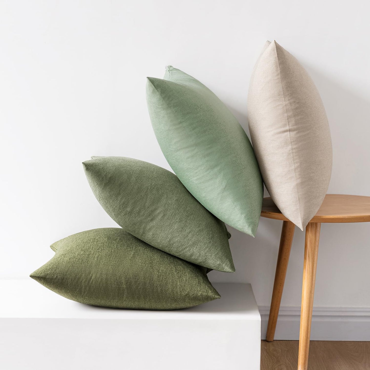 MIULEE Decorative Throw Pillow Covers - Waterproof Linen Cushion Cases for Outdoor & Indoor | 18x18 Inch Light Green (Pack of 4)