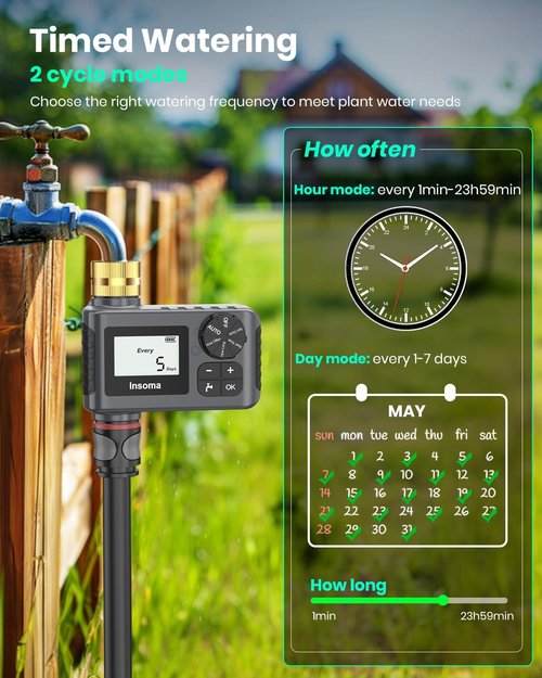 **Brass Swivel Sprinkler Timer - Programmable Outdoor Water Timer with Rain Delay | 1 Outlet for Garden Hose**
