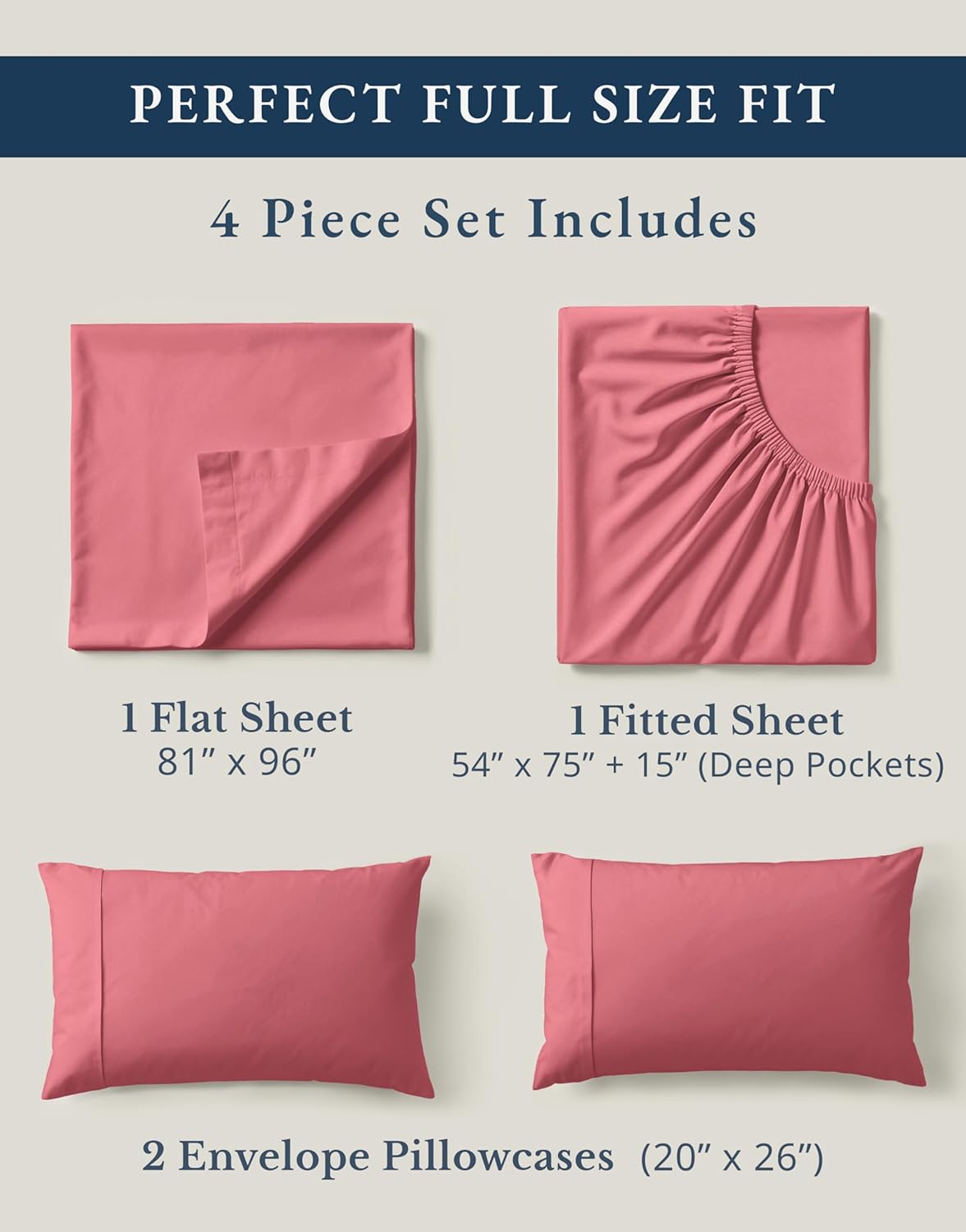 LANE LINEN 100% Organic Cotton Full Bed Sheets - Soft, Sustainably Produced, Machine Washable | Mineral Red