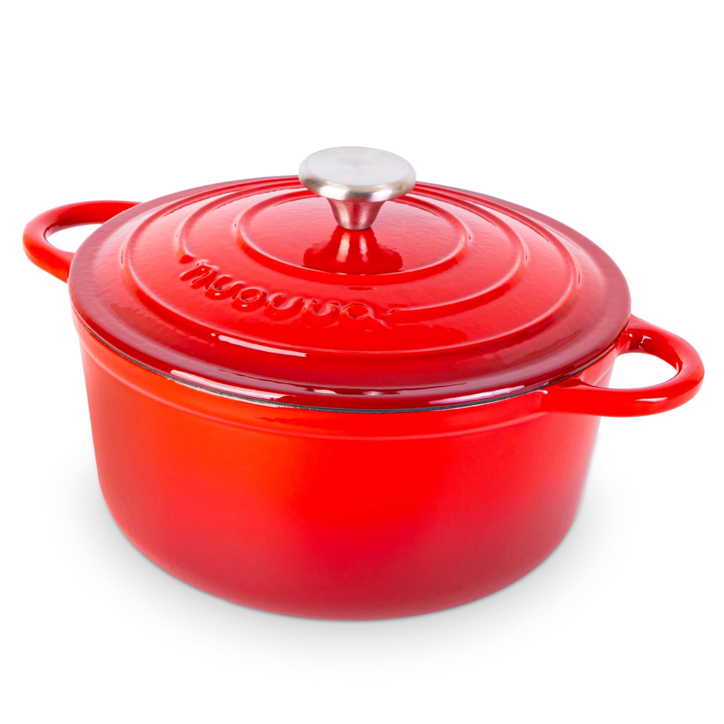 Cast Iron Pot with Lid – Non-Stick Ovenproof Enamelled Casserole Pot, Oven Safe up to 500° F – Sturdy Dutch Oven Cookware – Red, 5-Quart, 24cm – by Nuovva