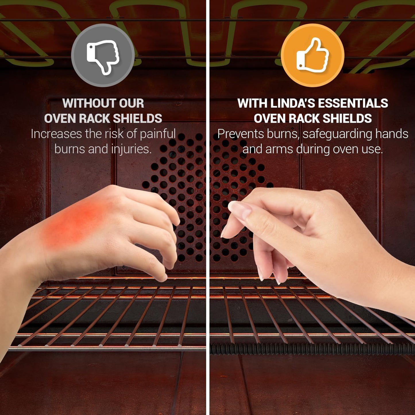 Linda’s Essentials Silicone Oven Rack Shields - Heat-Resistant Protectors | 22-Inch Black (2 Pack)