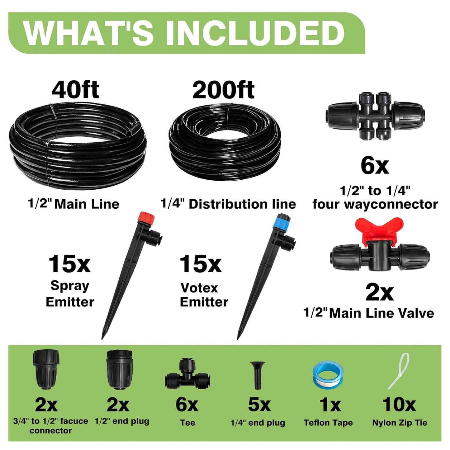 Maotong 240FT Drip Irrigation System Kit - Quick-Connect Automatic Garden Watering | 1/2" Hose & 1/4" Tubing
