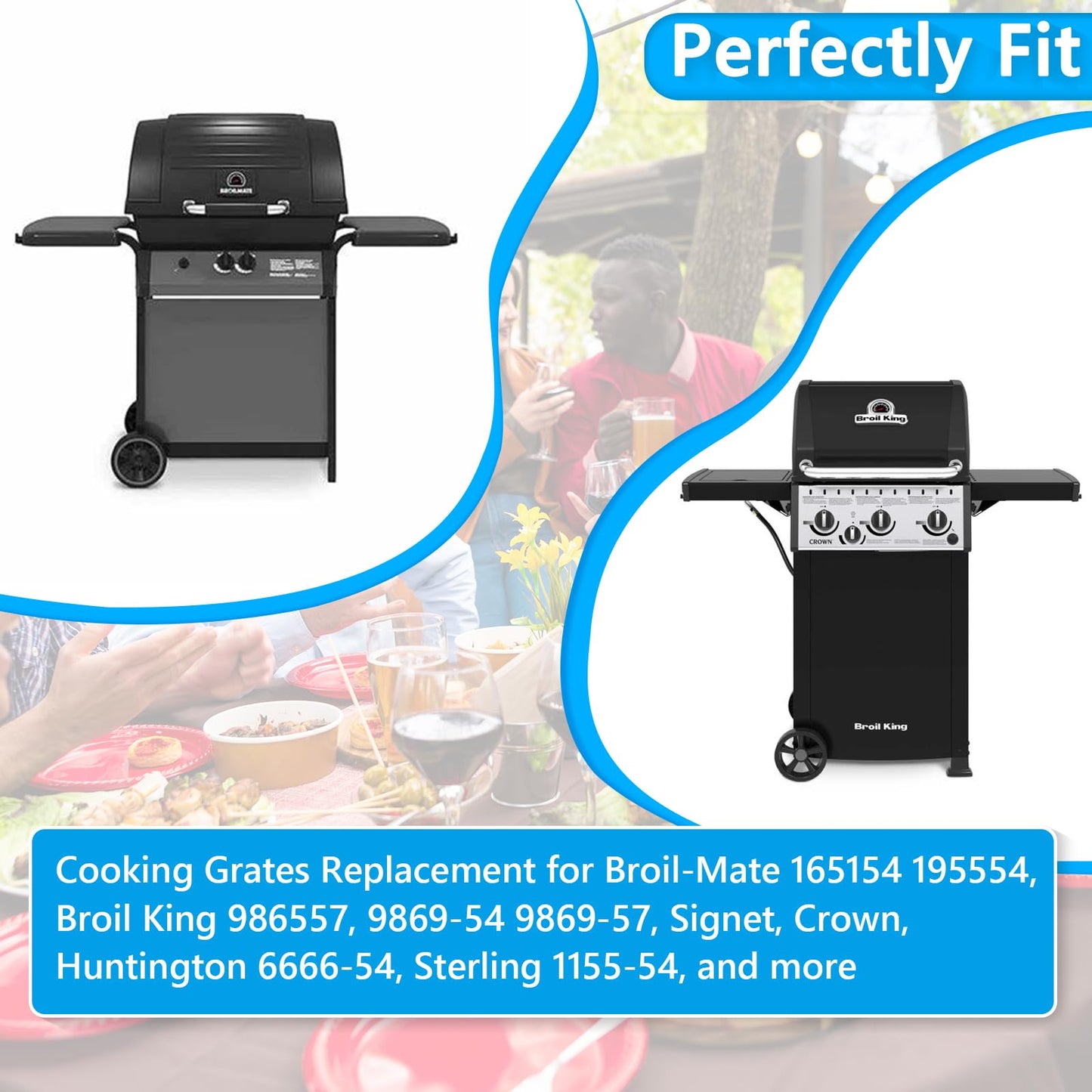 15 Inch Cooking Grates Replacement Parts for Broil-Mate 165154 195554 Broil King 986557, 9869-54 9869-57 Signet Crown Huntington 6666-54 Sterling 1155-54 Solid Stainless Steel Grill Grids