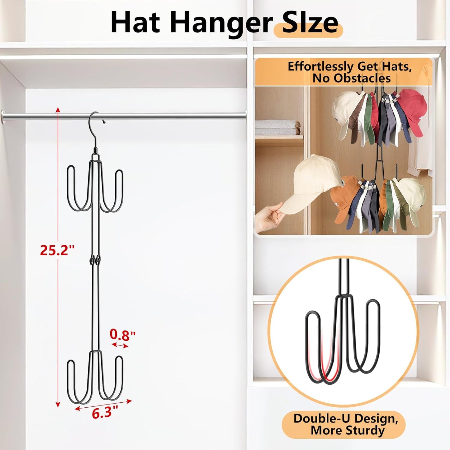 NANATI Hat Hangers - Stainless Steel Hat Organizer for Baseball Caps | 1 Pack