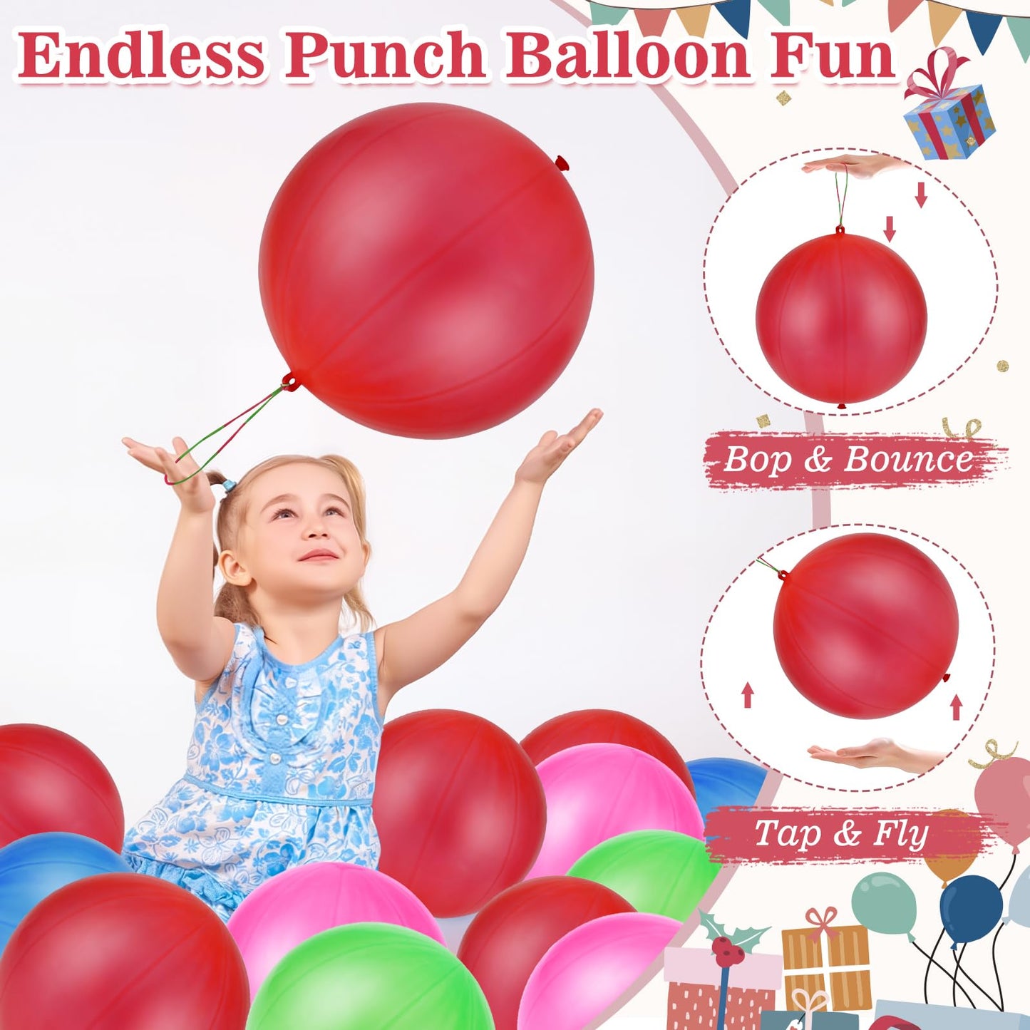 Zealor 100 Pcs Punch Balloons Heavy Duty Punching Balloon Halloween Party Favors with Rubber Band Handle and Air Pump for Birthday Halloween Goodie Bag Stuffer Supply (Red)