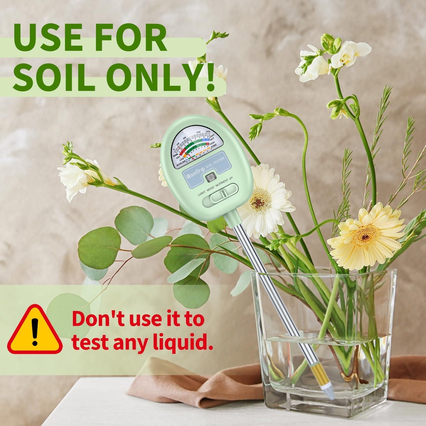 Soil Moisture Meter - 4-in-1 Soil pH Tester | Measure Moisture, Light, Nutrients & pH - Perfect for Gardeners
