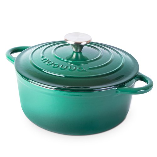 Cast Iron Dutch Oven with Lid – Non-Stick Ovenproof Enamelled Casserole Pot – Sturdy Dutch Oven Cookware – Dark Green, 3.1-Quart, 22cm – by Nuovva