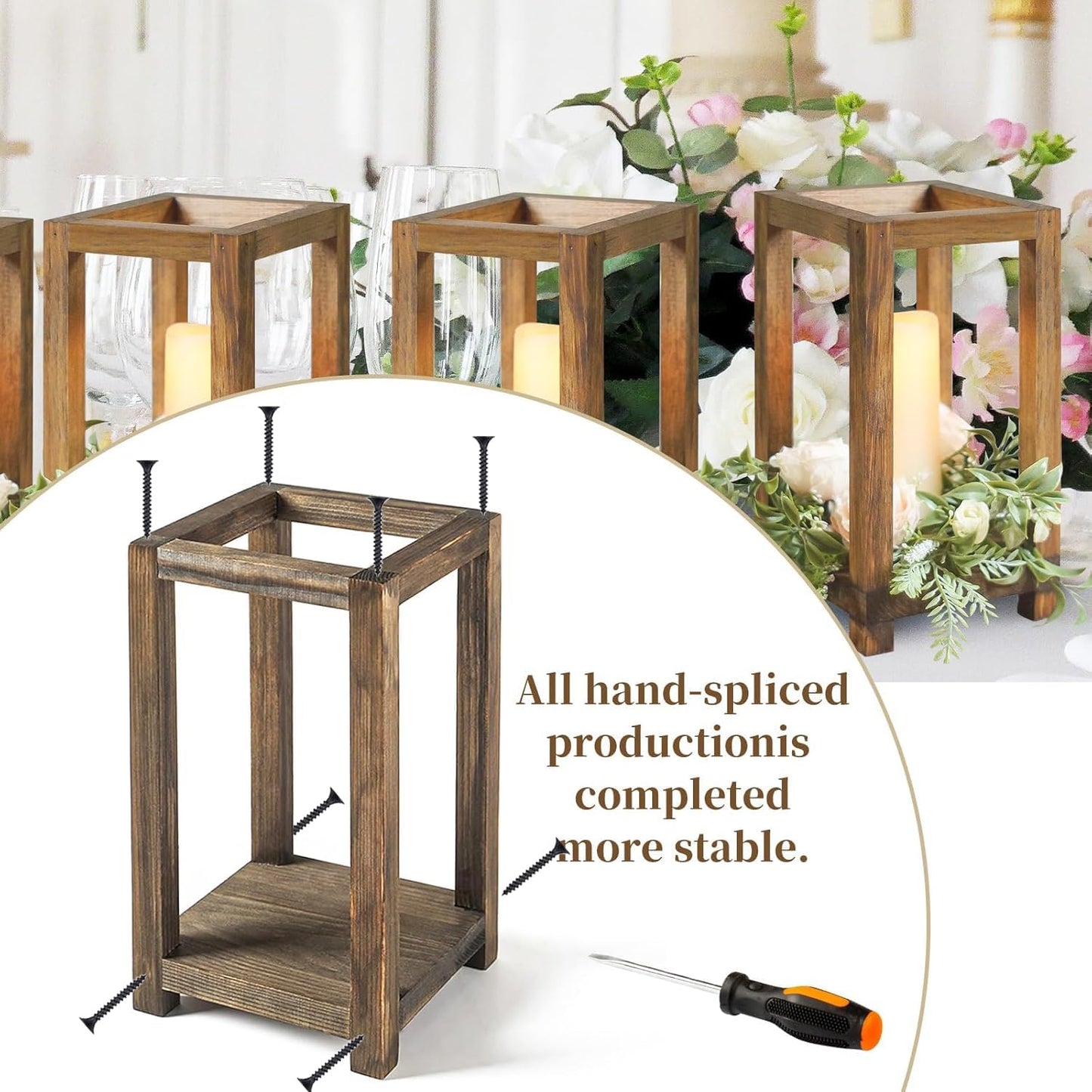 12 Pcs Wooden Wedding Lantern Centerpiece, Candle Holder Table Fireplace (No Candles & Flowers), Rustic Farmhouse Decor for Home Christmas Wedding Party Table
