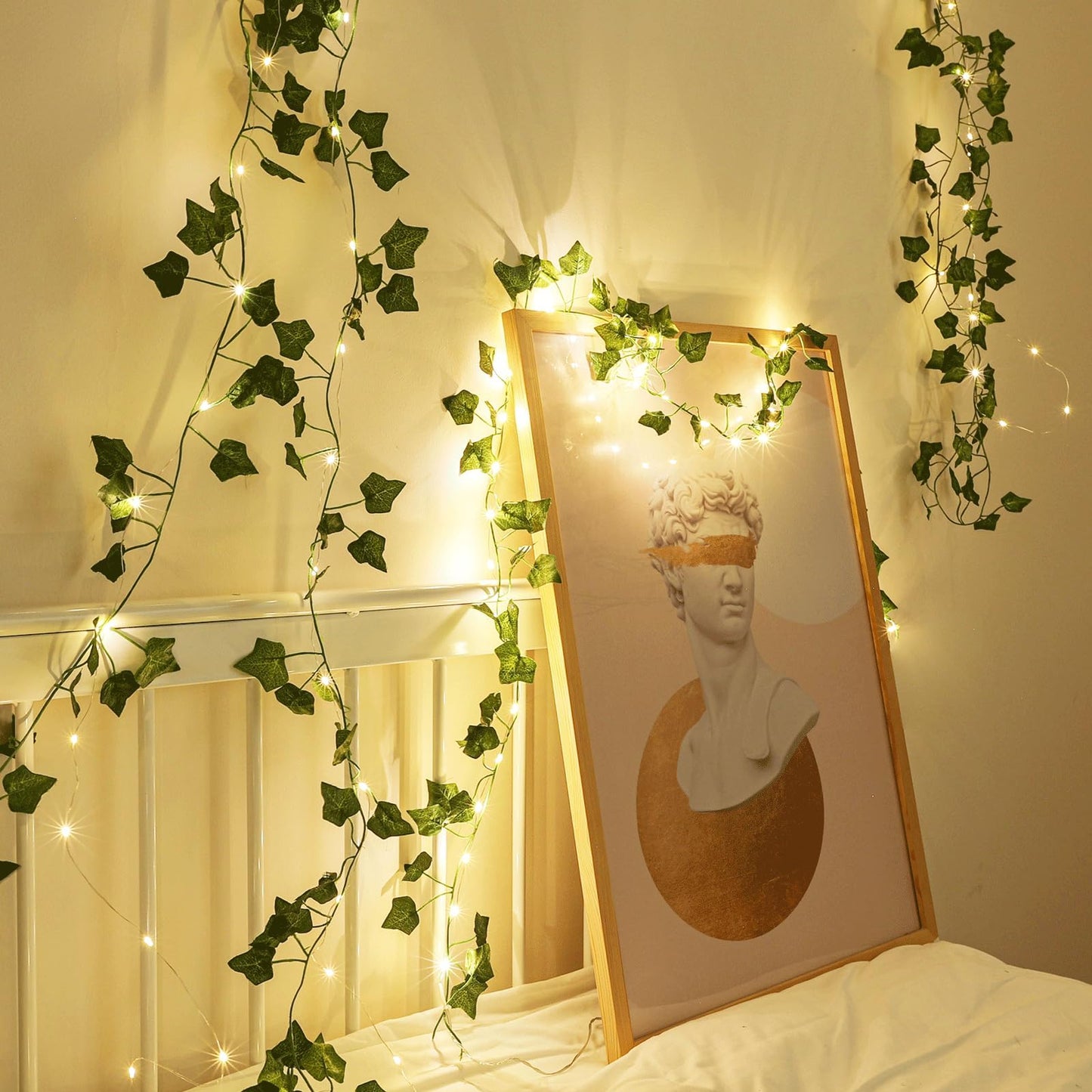 NWLIGHT Vine with Fairy Lights, 2 Pack 40LEDs Vine Lights Green Ivy Vines String Lights Battery Operated, Artifical Garland Leaf with Fairy Light for Bedroom Dorm Wall Decor