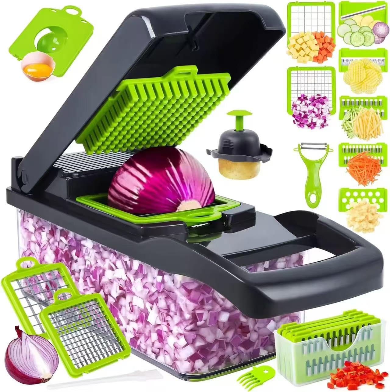 Skiennix 16-in-1 Multifunctional Vegetable Chopper - BPA-Free Onion Dicer & Salad Food Processor with Container