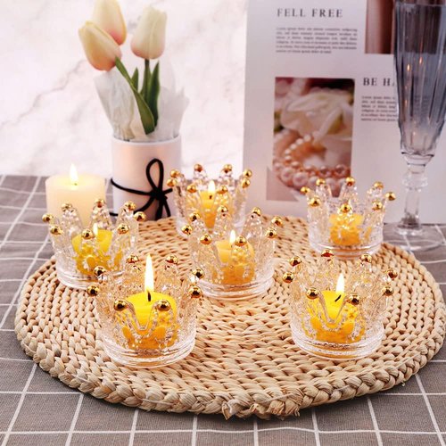 Crown Glass Tealight Candle Holders - Set of 24 Elegant Votive Holders for Weddings & Home Decor