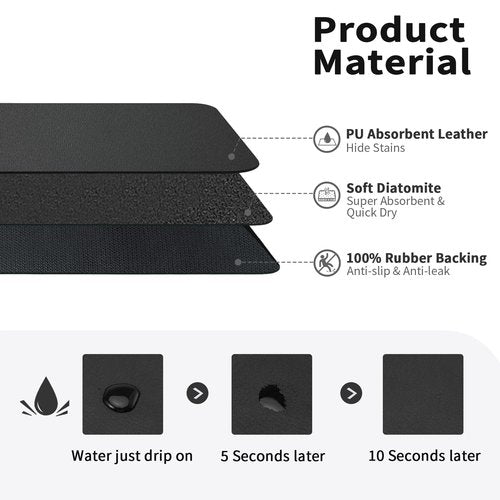 HotLive Dish Drying Mat for Kitchen Counter, Heat Resistant Drainer Mats with Non-slip Rubber Backed, Hide Stain Kitchen Super Absorbent Draining Mat, Easy to Clean Dish Rack Pad, Black 18"x24"