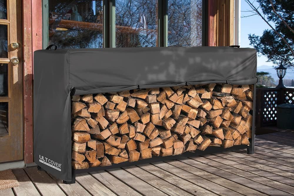 ULTCOVER Waterproof Firewood Rack Cover - Heavy Duty 8 Feet Outdoor Logs Holder, Black