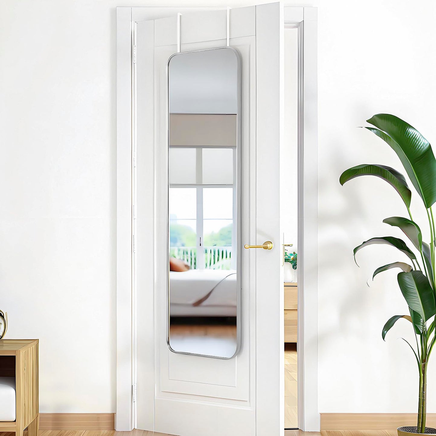 SCWF-GZ 47x14 Mirror Rectangle Full Body Length Door Hanging Wall Mounted Metal Frame Dressing Make-up Mirrors for Entryway Bedroom Bathroom Living Room 47 14 inch Silver