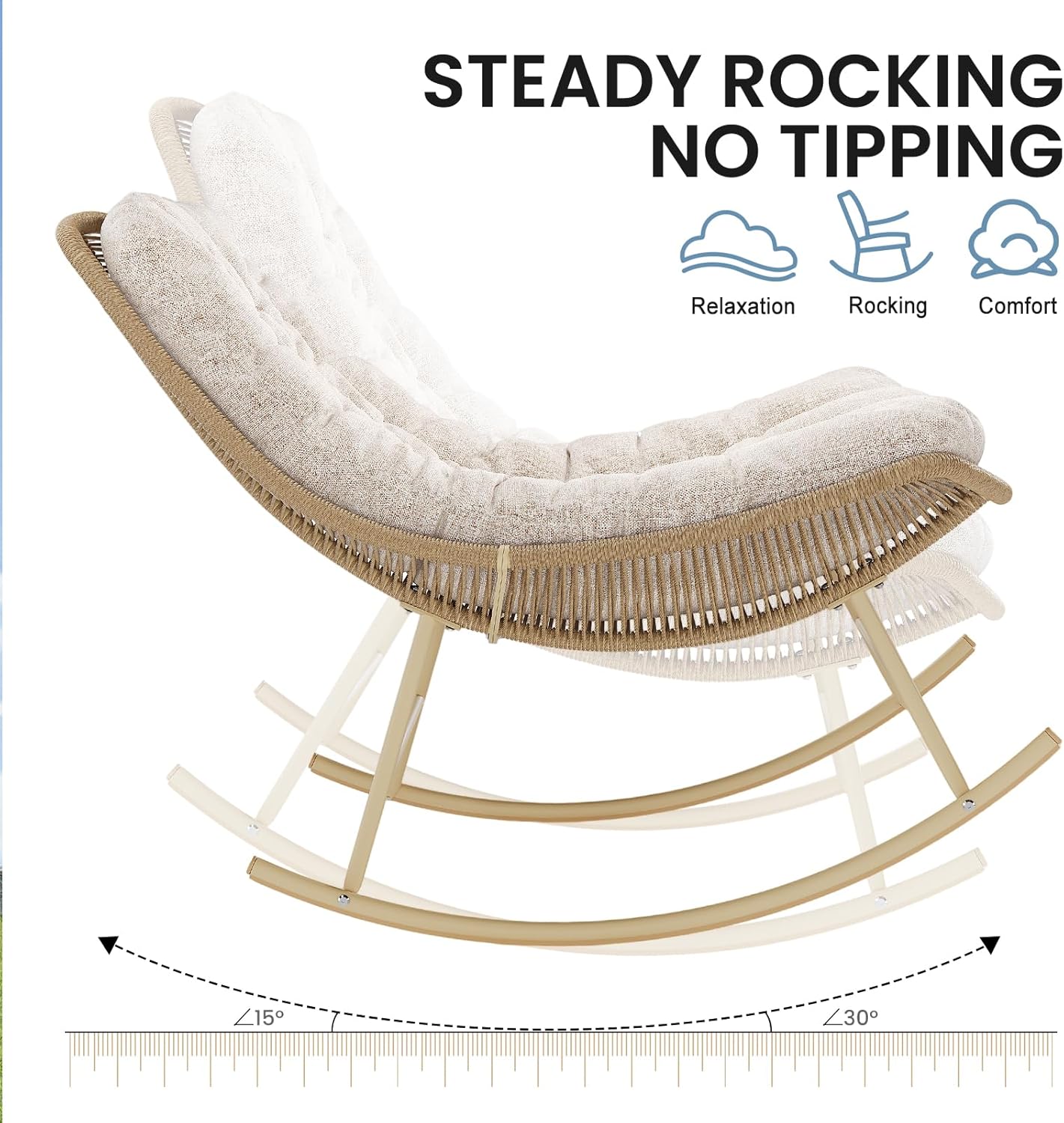 SWITTE Outdoor Rattan Rocking Papasan Chair - Handwoven Wicker with Cushion | Indoor Patio Lounge Chair - Cream