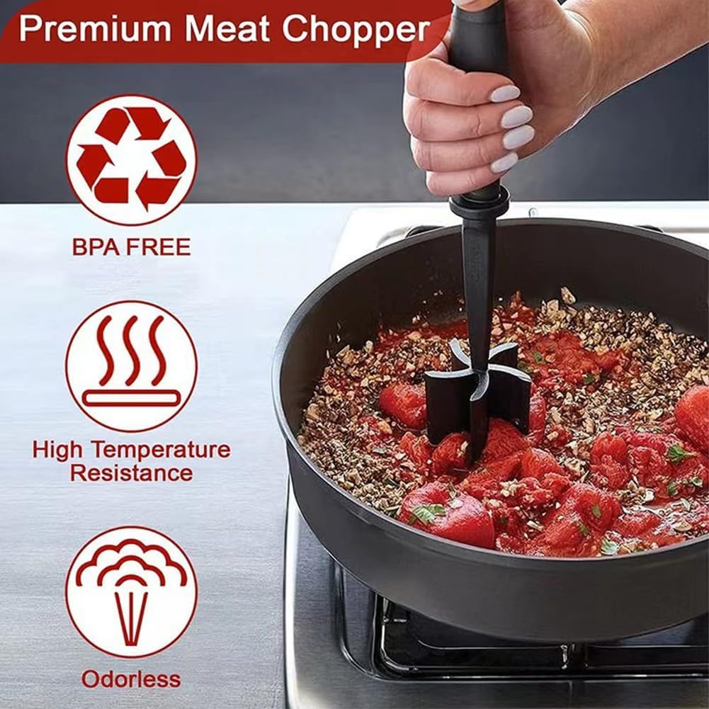 Skiennix Meat Chopper - 6Pcs Heat Resistant Hamburger Grinder & Non-Stick Mix Tool | Ideal for Ground Beef & Potatoes