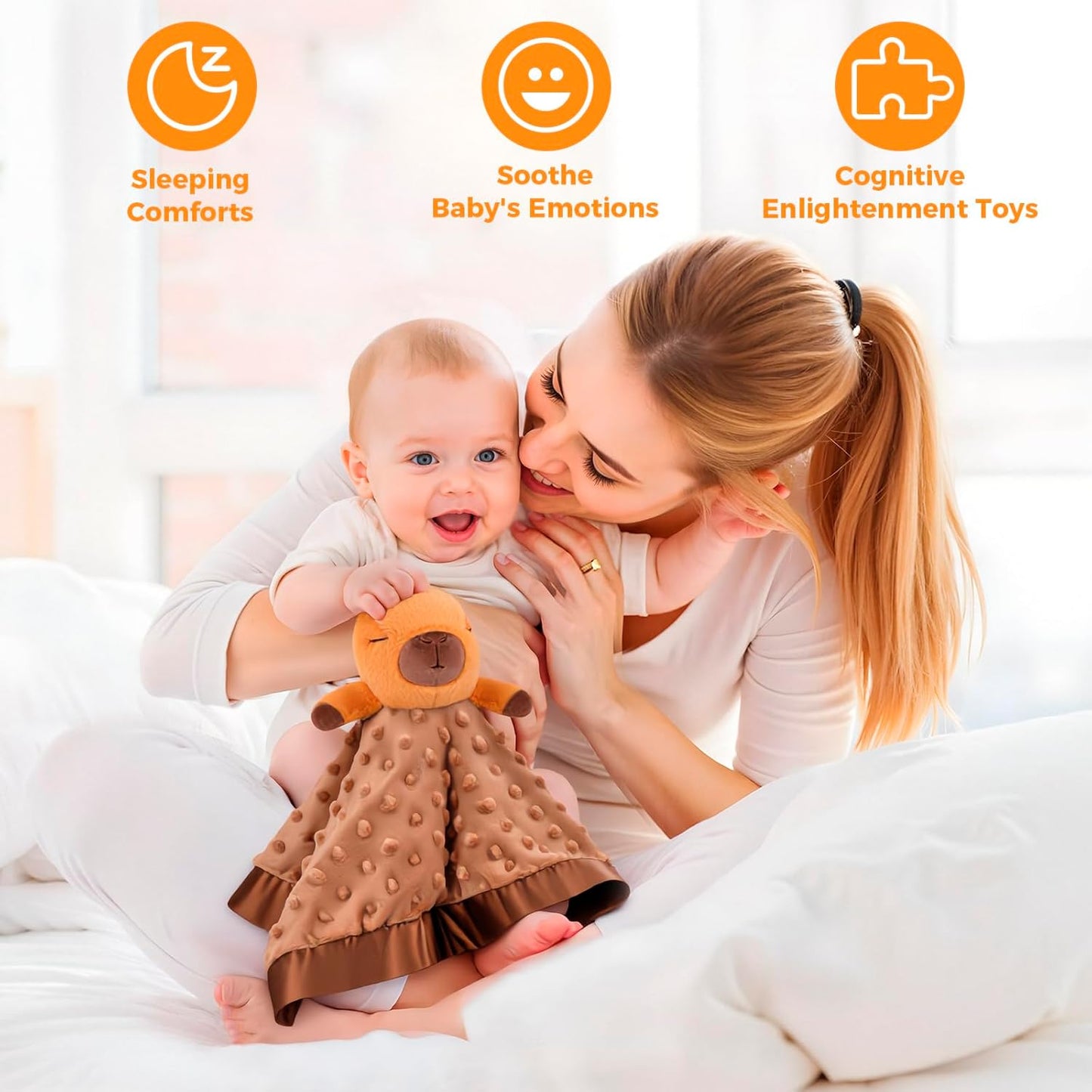 Capybara Baby Security Blanket - Soft Plush Lovey for Newborns | 17"x17" Gender Neutral Gift for Infants