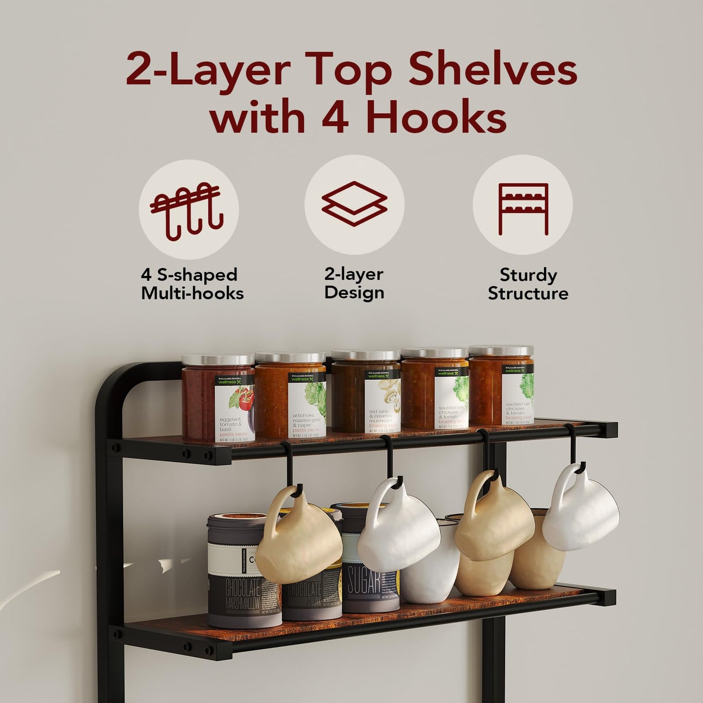 Homsorout Coffee Bar Station - Bakers Rack with Fabric Drawer, Microwave Oven Storage Stand, Bakers Rack for Coffee Stand Station, Home Kitchen Organizer, Black