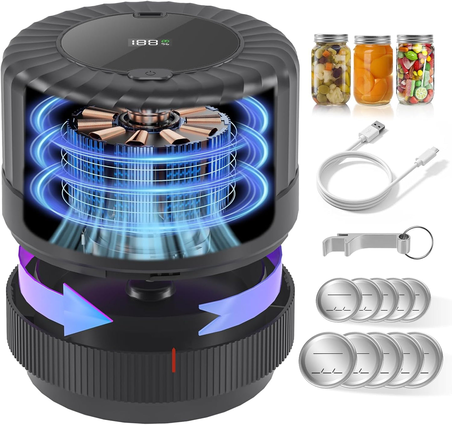 VP06+ Mason Jar Vacuum Sealer - Electric Food Storage Solution for Wide & Regular Mouth Jars | Cordless Handheld, Black