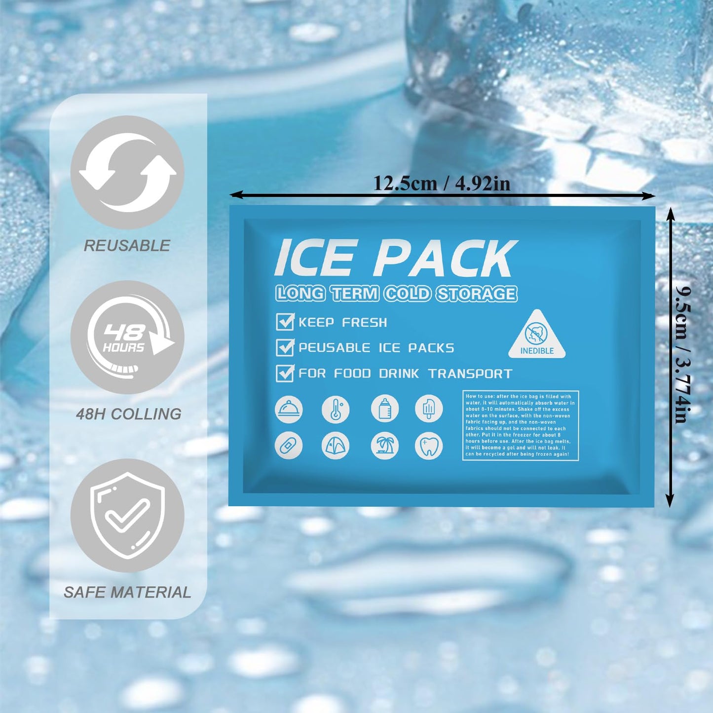 Lagincig 50PCS Ice Packs for Coolers Shipping Lunch Box - Cold Cooler Bag Long Lasting Reusable Ice Pack Gel Freezer Packs for Camping Beach Fishing Shipping Food