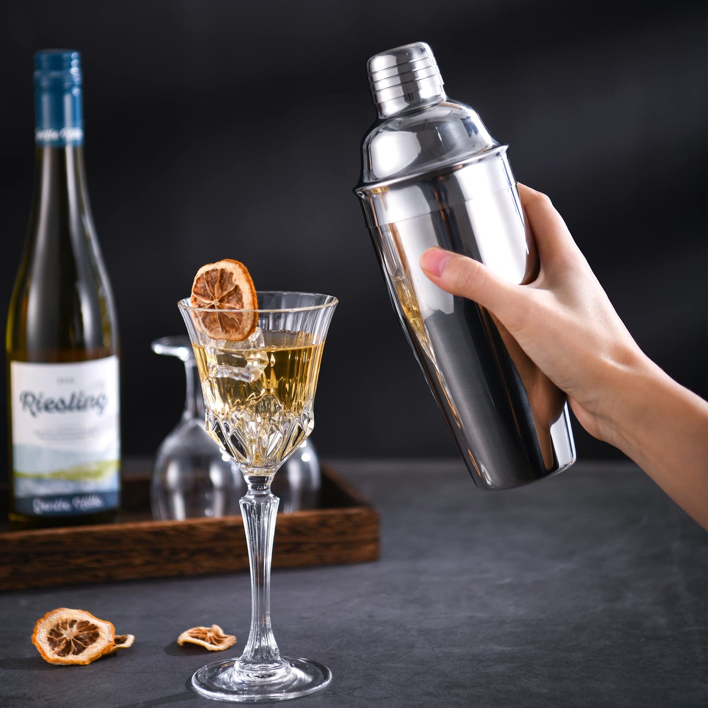 Cocktail Shaker,24 oz Martini Shaker,Food Grade Stainless Steel Martini Mixer Built-in Strainer,Drink Shaker by LUCKYGOOBO,Bartender Kit Gifts. (Black)