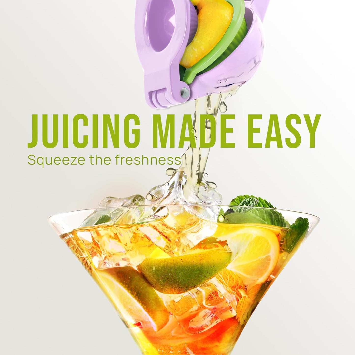 Zulay Kitchen 2-in-1 Lemon Squeezer - Sturdy Hand Juicer for Maximum Juice Extraction - Easy to Clean - Purple/Lime