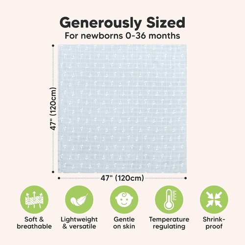 Bloom Organic Baby Swaddle Blankets - 4-Pack Soft & Breathable Muslin Blankets for Newborns