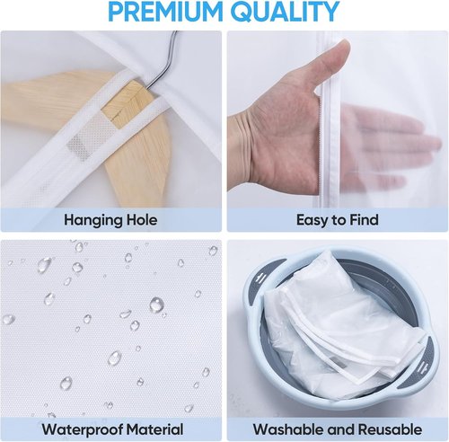 BALEINE 40'' Translucent Garment Bags - 6 Pack PEVA Dress Storage for Closet Clothes & Coats | White